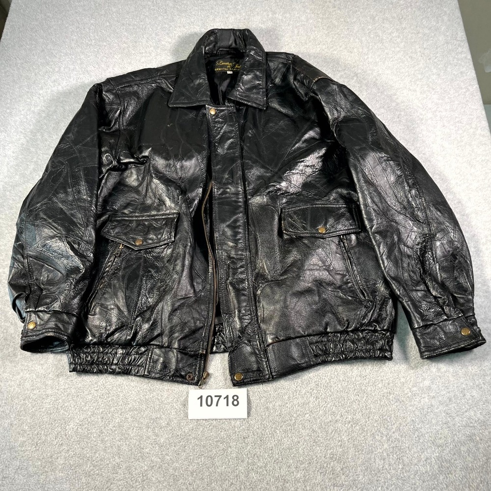 Vintage Leather & Soul Jacket Mens 2XL Black Leather Patchwork Collared Full Zip
